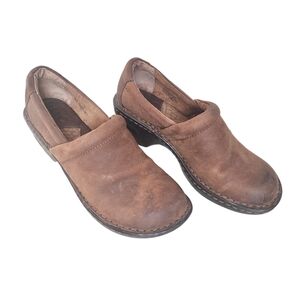b.o.c. Born Concept Womens Peggy Brown Leather Slip-On Clog Size 7 Distressed.